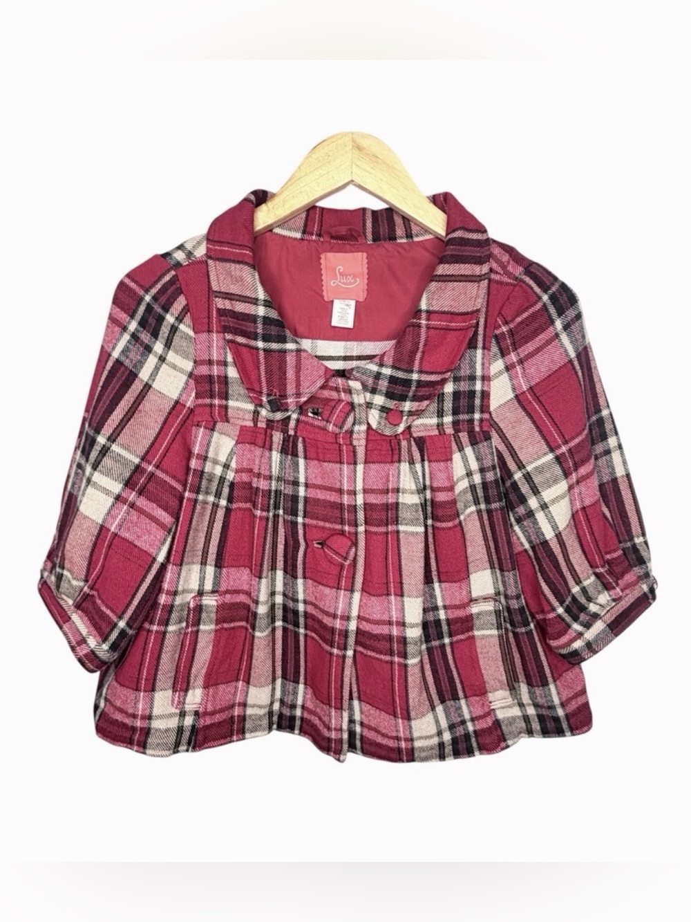 Lux Red Plaid Pea Coat